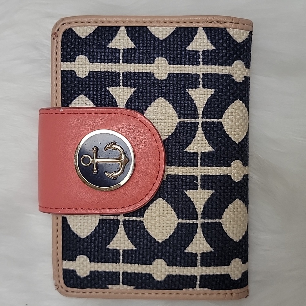 Spartina 449 Navy & Cream Patterned Wallet with Coral Snap
